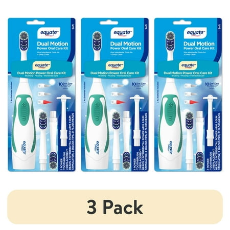 (3 pack) Equate Dual Motion Power Oral Care Kit with Interdental Tools Soft Bristles (3 pack) Equate Dual Motion Power Oral Care Kit with Interdental Tools Soft Bristles