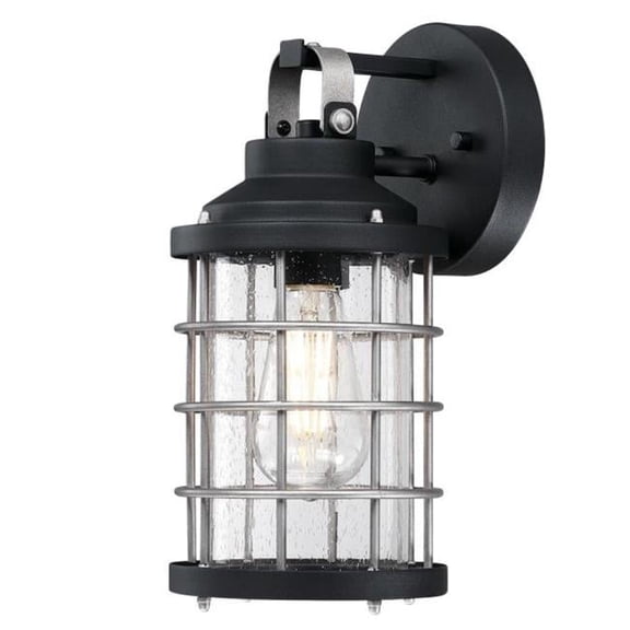 Westinghouse Westinghouse Lighting 6122200 Villa Barone Vintage-Style One Light Outdoor Wall Fixture, Textured Black and Industrial Steel Finish, Clear Seeded Glass