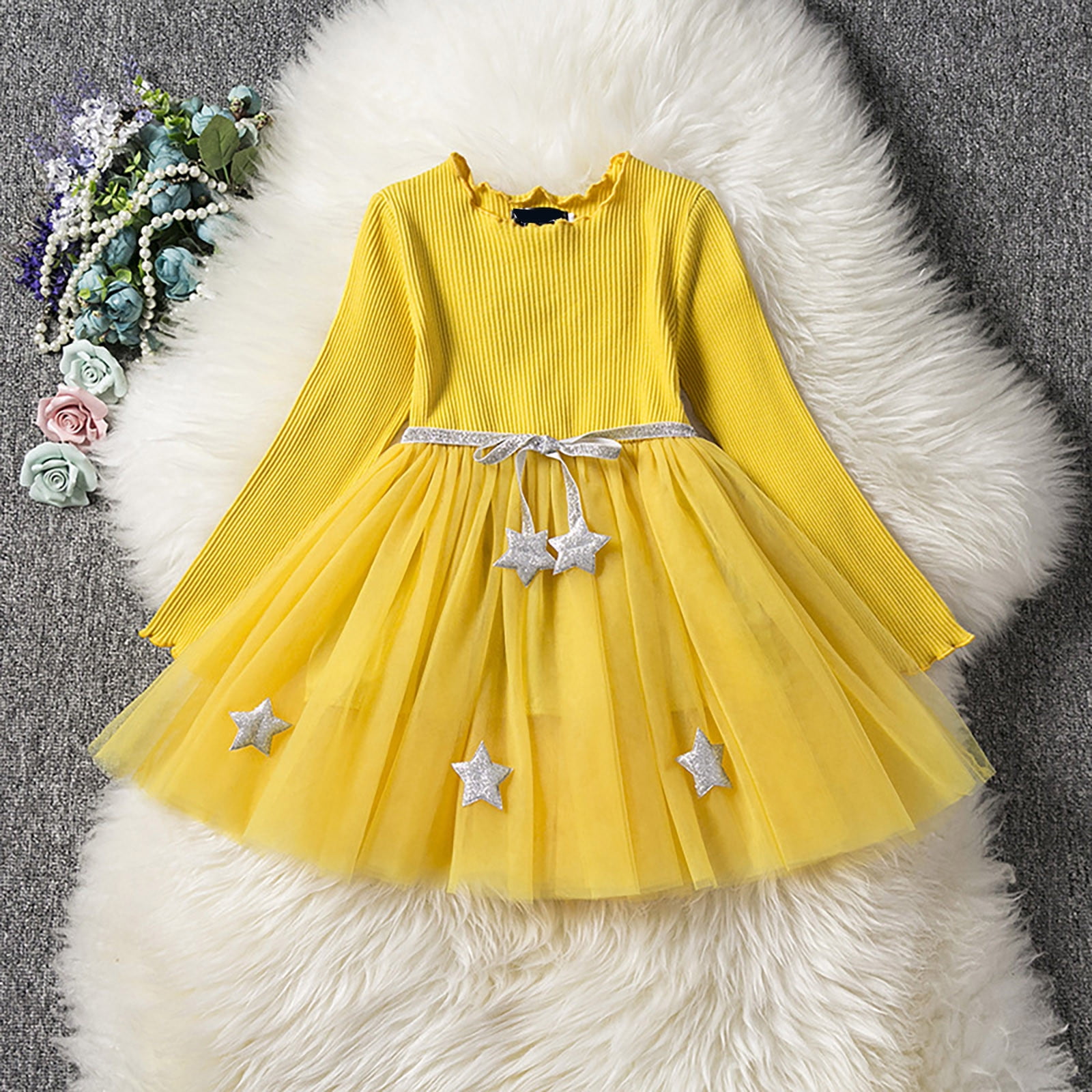 Girls long sleeve yellow dress hotsell