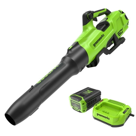 greenworks 60v 630 cfm 170 mph leaf blower with 2.5 ah battery & 3 amp charger 2429902