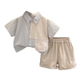 thumbnail image 1 of Odeerbi 0-6 Años Niños Niñas Trajes de Verano Camisa de Manga Corta de Algodón A Rayas Conjunto Pantalón Corto Camisa Abotonable Cintura Elástica Traje Corto, 1 of 6