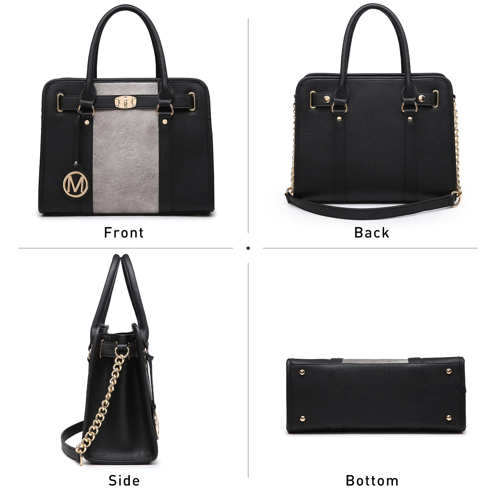MKP Womens Satchel Female Handbags Two Tone Vegan Leather Shoulder Bag with Wallet 2pcs Set