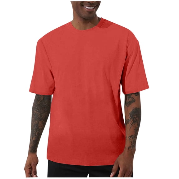 FRSASU Men's Short Sleeve Crew Neck Solid Shirts Athletic Tops Tees Oversized Leisure Clothes for Men Red-A