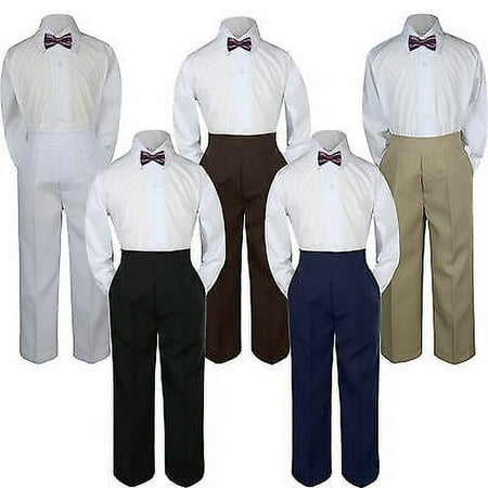 

3pc Eggplant Plum Bow Tie Suit Shirt Pants Set Baby Boy Toddler Kid Uniform S-7