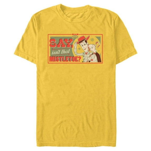 Disney and Pixar’s Toy Story Woody Bo Peep Holiday Mistletoe - Short Sleeve Blended T-Shirt for Adults - Customized-Yellow