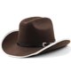 thumbnail image 4 of Wide Brim Fedora Cap for Party Cowboy Hat Simple Magician JazzHat Adult Women Men Unisex Top Hat Masquerade Accessories brown, 4 of 4