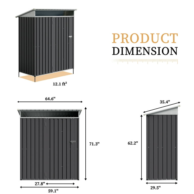 Sobaniilo 5x3x6FT Outdoor Steel Storage Shed, Lockable, Waterproof