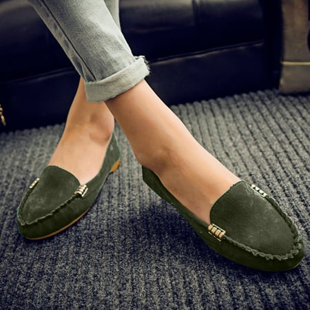 

HIBRO Summer Ladies Round Toe Flat Heel Pumps Single Shoes Metal Buckle Flat Shoes