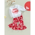 thumbnail image 3 of Suealasg Little Girls Valentine's Day Clothes 6M 1T 2T 3T 4T Kids Girls Long Sleeve Letter Print Sweatshirt  +Heart/Flower Flare Pants 2 Piece Toddler Girls Spring Valentine-themed Outfits, 3 of 9