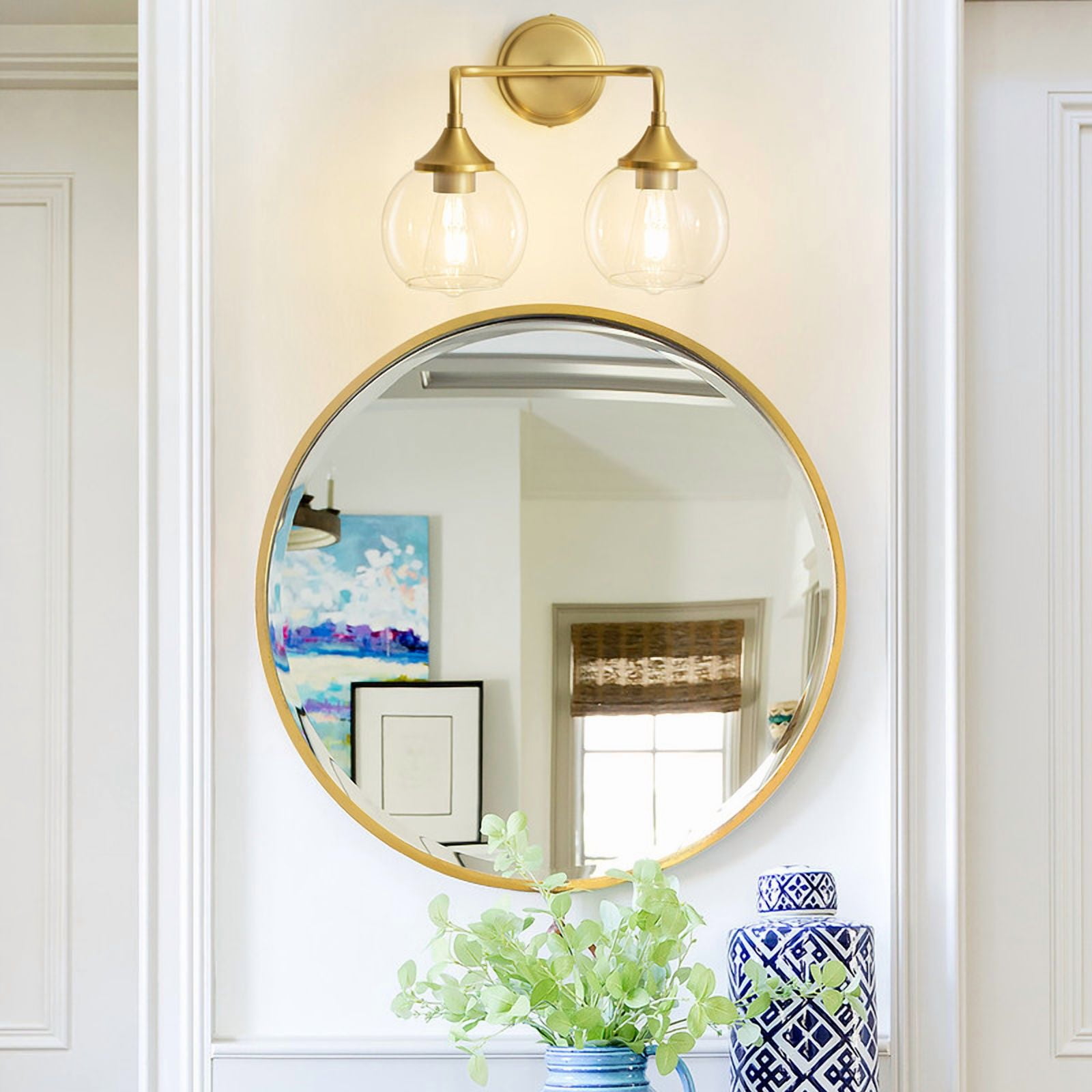 Bathroom Vanity Light with Clear Glass Shade, E26 Base, Bathroom Light Fixtures Over Mirror, Vanity Lights for Bathroom (Exclude E26 Bulb) - Gold, 2-Lights