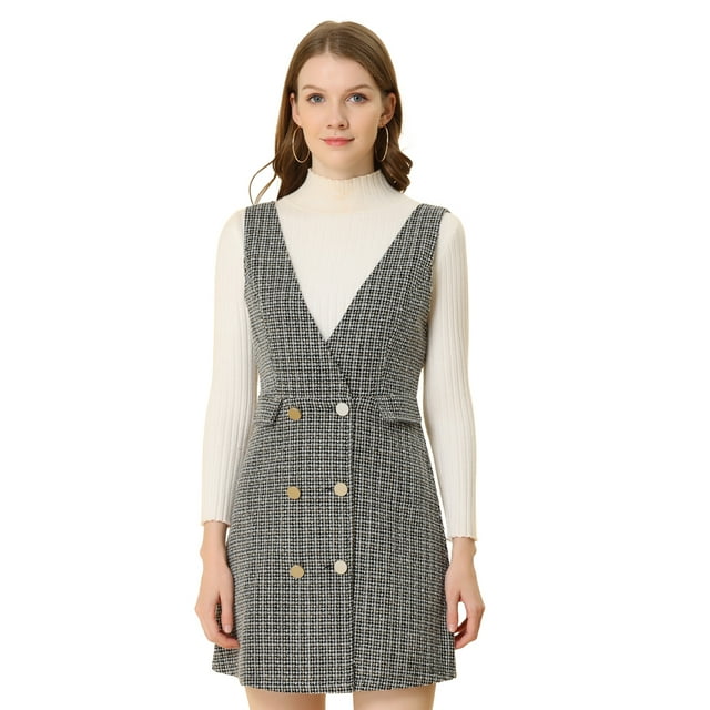INSPIRE CHIC Falda de tirantes de vestido general de oficina de cintura alta a cuadros de mujer Albaricoque XL