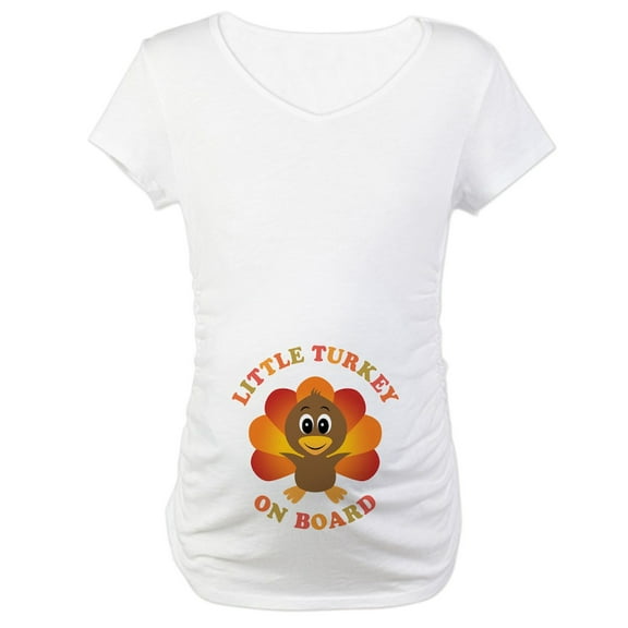 CafePress - Little Turkey On Board Maternity T Shirt - Cotton Maternity T-shirt, Cute & Funny Pregnancy Tee