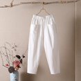 thumbnail image 3 of IDALL Linen Pants Women Wide Leg Pants Woman Women Fashion Solid Color Cotton Flax Elastic Long Pants Beach Leisure Trousers Lounge Pants Women High Waisted Pants White M, 3 of 3