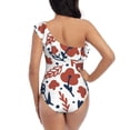 thumbnail image 5 of Picia Red Blue Leaves Pattern Women's One Piece Swimsuits,One Shoulder Swimwear Asymmetric ,Ruffle Monokinis Bathing Suits,High Waisted Flattering Bathing Suits-Medium, 5 of 8