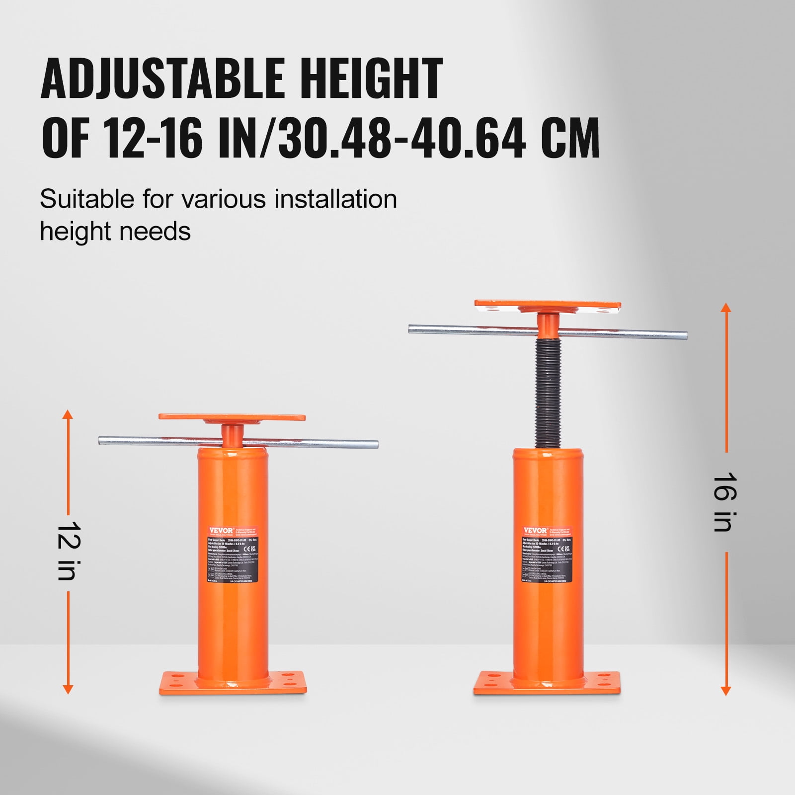 VEVOR House Floor Jack, 12"-16" Height Range, 9700 lbs Max Load Capacity, Adjustable Support Beam Basement Jack Post Pole for Leveling, Lift Support Steel Telescoping Jack Post for Temporary Support
