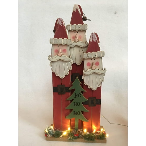 Christmas Light-Up Three Santas with “Ho Ho Ho” Tree Block Sitter