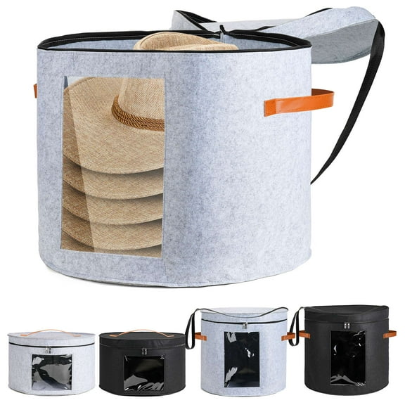 Luxtrada Round Shape Hat Storage Box Hat Box for Toys Hat Clothes (16.5*18.9in Gray)