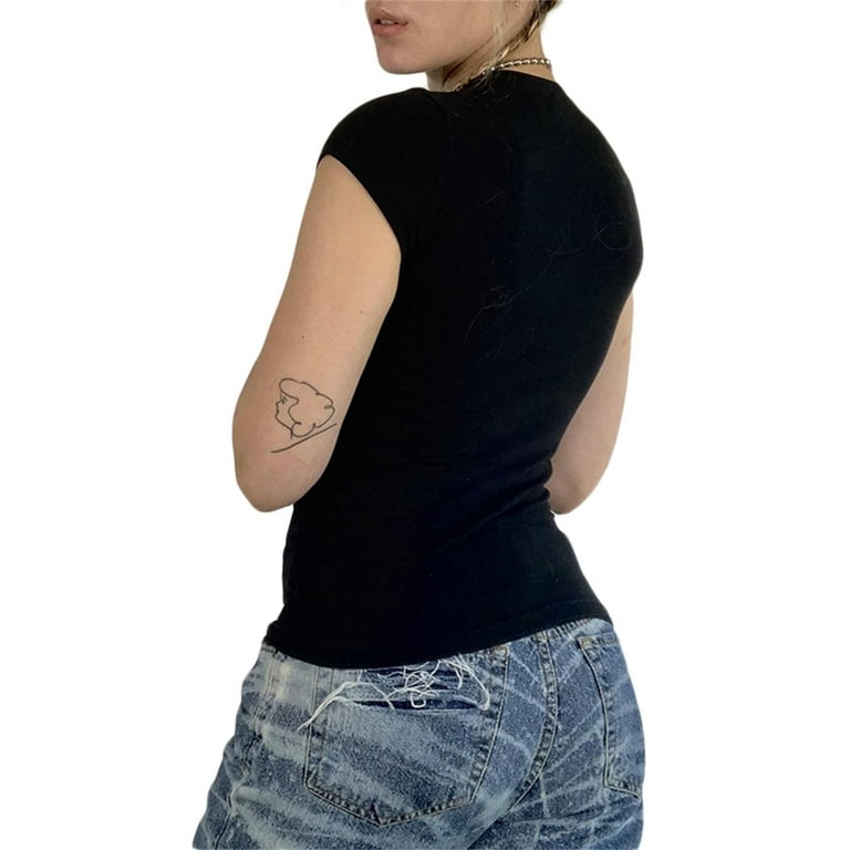 トップス 00s unknown l/s design cross wing grunge T Shirts for Women Fairy Grunge Clothes Cross Wings Print