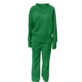 thumbnail image 4 of Clearance FUNUONY Lounge Set Women Sweatsuit Set Quarter Zip Oversized Sweatshirt Wide Leg Sweatpant Fall Set Tracksuit Wide Leg Pants 2 Piece Sets for Women Long Sleeve Shirts Green 4XL, 4 of 4