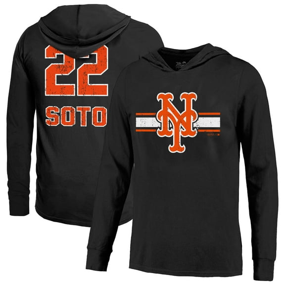 Men's Majestic Threads Juan Soto Black New York Mets Lightweight Name & Number Hoodie