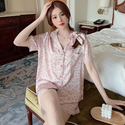 PIKADINGNIS Short Sleeve Silk Pajamas Spring Women Summer