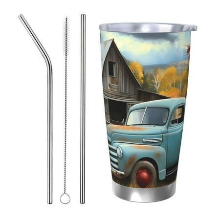 

Vsdgher Vintage Truck Farm Scene 20 Oz Stainless Steel Vacuum Insulated Travel Mug Coffee Cup for Home Office Outdoor Works Great for Ice Drinks and Hot Beverage -Straw Three-piece Set