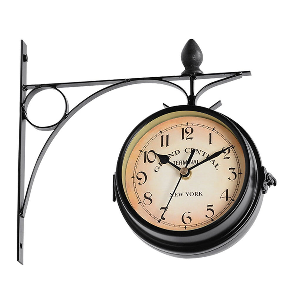 Wall Clock Mount Hanging Metal Style Retro Battery Powered Double Sided - Walmart.com