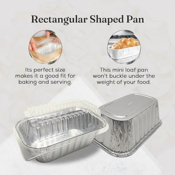 KitchenDance Disposable 1 Lb Mini Loaf Pan with Clear Lid - 15 Ounces Aluminum Foil Mini Loaf Baking Pan with High Dome Lid, Aluminum Foil Pans for Baking, Cooking, Storing 100 Count