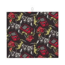 Uemuo Vintage Gaming Pattern Dish Drying Mat,16*18 inch Absorbent Dish Drainer Kitchen Counter,Large Size Dish Drying Pad for Countertops,Sinks,Draining Racks