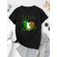 thumbnail image 2 of [Acabado brillante] Camiseta con estampado de trébol "Princesa Irlandesa" para mujer - Cuello redondo, manga corta, informal, negra, cómoda camiseta de verano con diseño de trébol y corona verdes, ide, 2 of 8
