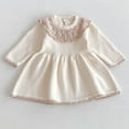 thumbnail image 4 of XinLfly Toddler Girl Knit Dress Casual Long Sleeves Solid Color Lace Back Button Sweater Dress Baby Fall Winter Outfits,White,White 8-9, 4 of 6