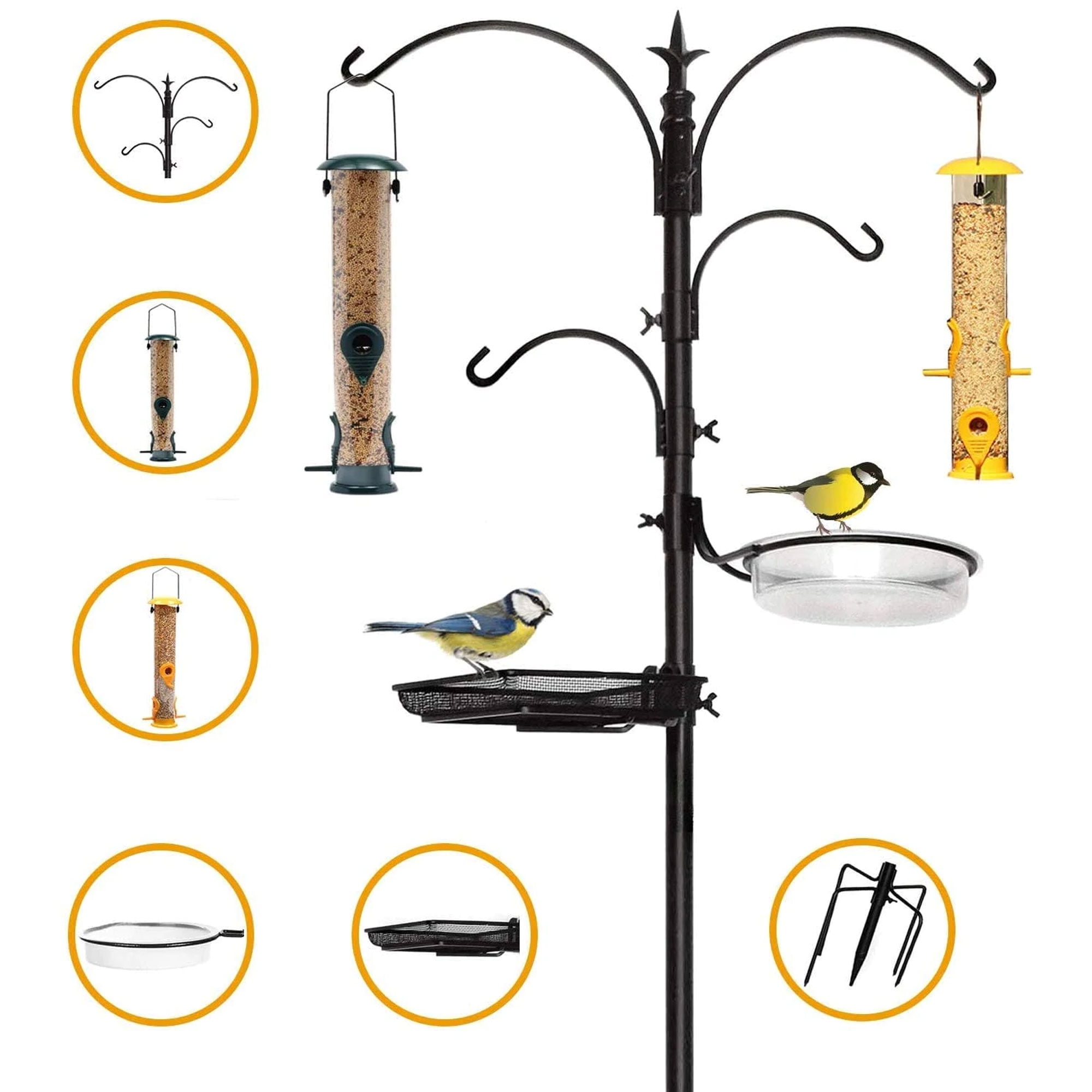 Ashman Premium Bird Station & Birdbath w/ 2 Feeders, 92" Tall, 2 Side Hook