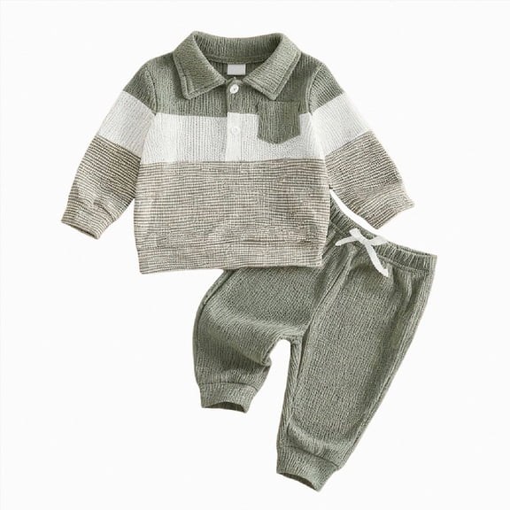 TOWED22 Baby Boy Toddler Fall Outfit Striped Sweatshirt Toddler Boy Winter Waffle Clothes 3 6 12 18 Months 2 3 4 5 6 7 8 9 T Pant Set,Green,18-24 M