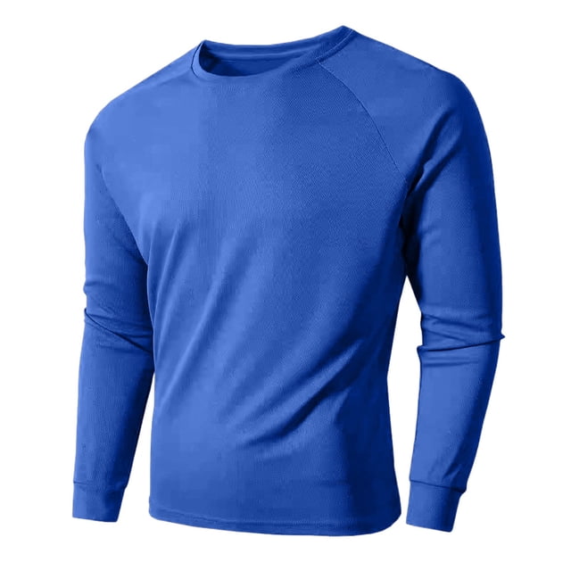 UAMVSH T-Shirts Athlétiques Raglan pour Hommes, Décontractés, Course, Gym, Entraînement, Manches Longues, Col Rond, Léger, TG, Bleu