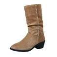 thumbnail image 4 of Shadoumai Mid Calf Boots for Women Low Chunky Block Heel Fashion Suede High Almond Toe Booties Comfortable Vintage Dressy Slip On Western Shoes, 4 of 8