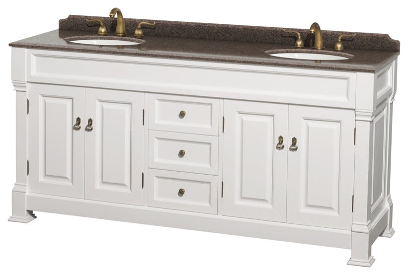 72" Double Bathroom Vanity in White, Imperial Brown Granite Top,Sinks