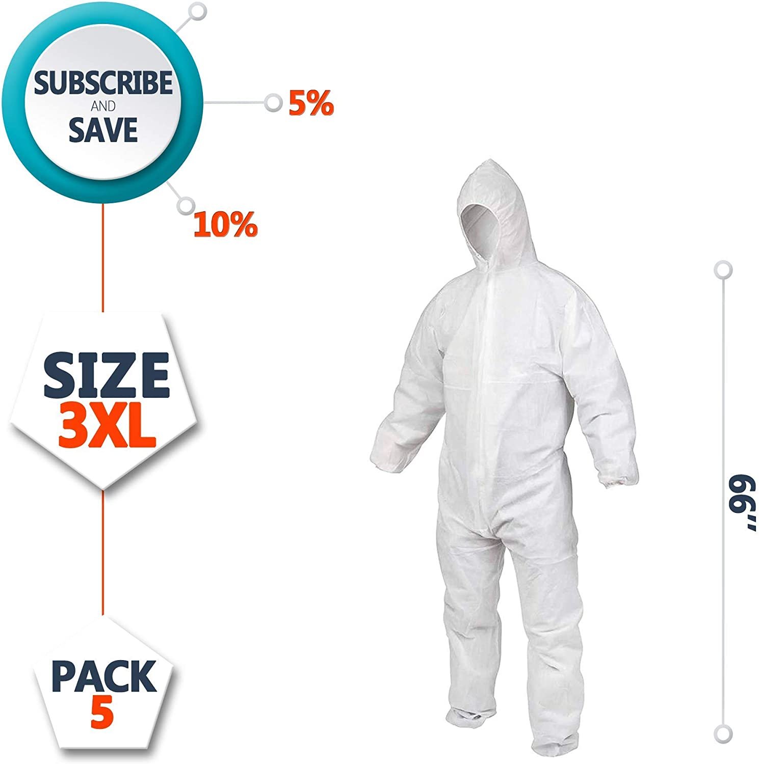 AMZ Supply Disposable SF Overalls White 3X-Large Body Protective Suits 60  gsm Unisex PPE Pack of