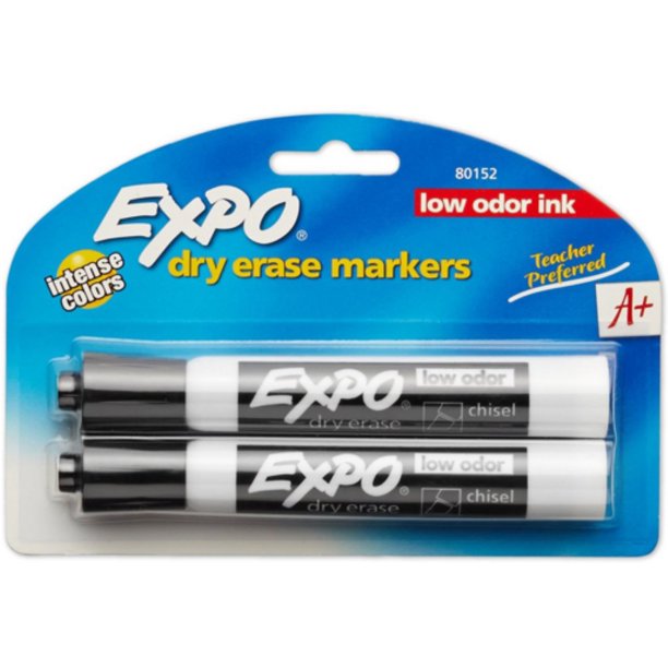 Expo LowOdor Dry Erase Markers, Chisel Tip, Black 2 ea (Pack of 2