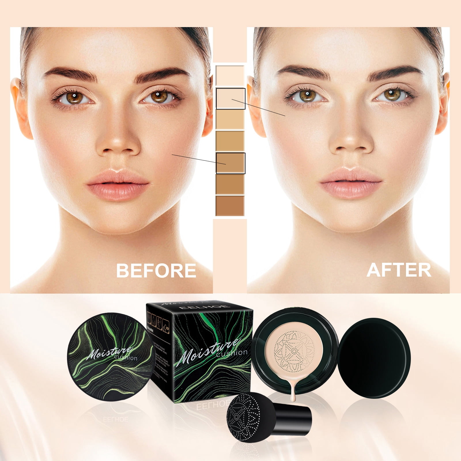 Alvantor CC Cream Foundation with Moisturizing Concealer and Mushroom Head Air Cushion, Long-Lasting Nude Makeup, Natural