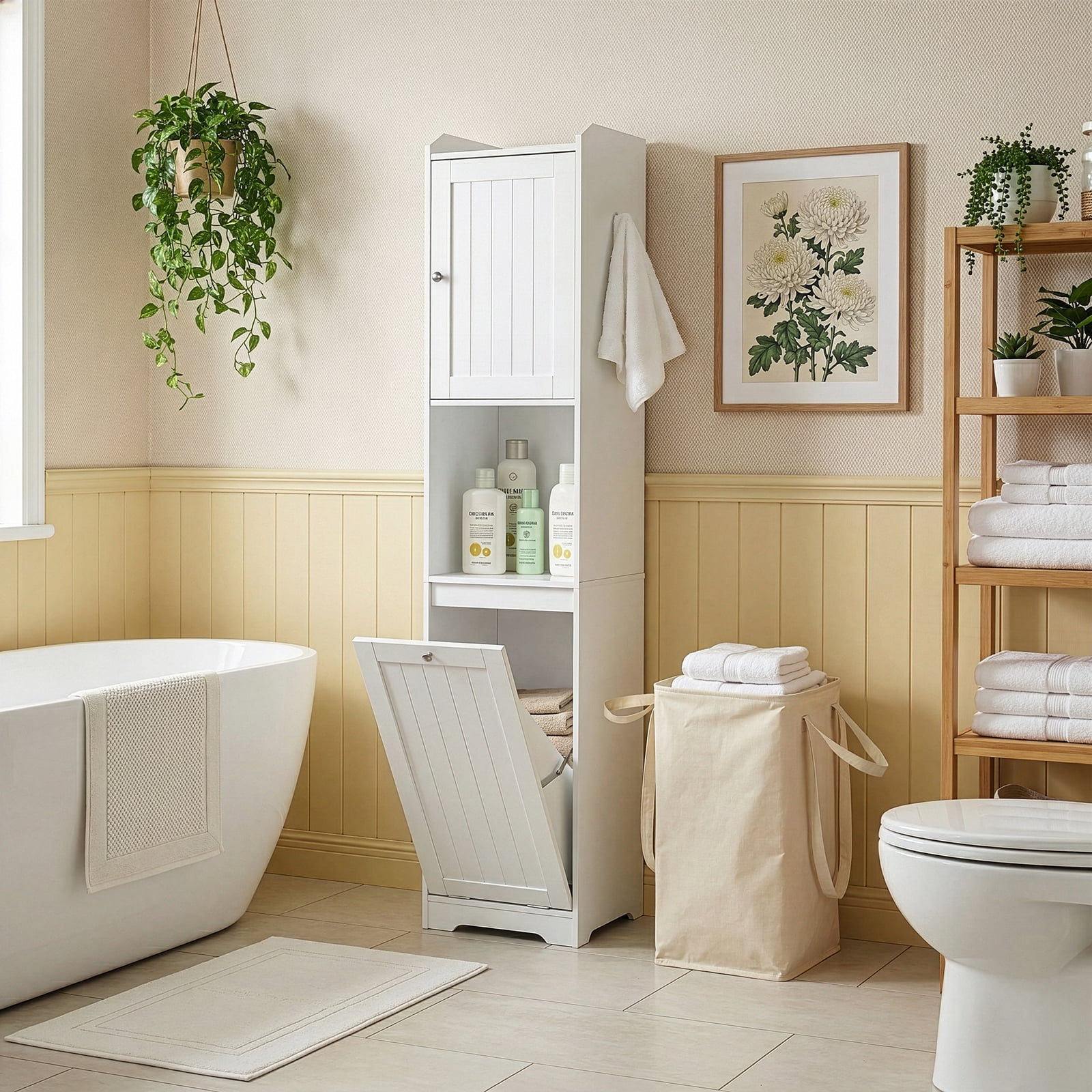 Ktaxon Bathroom Floor Cabinet 1 Door & Flip - down Door Drawer (Storage Bag Including), White