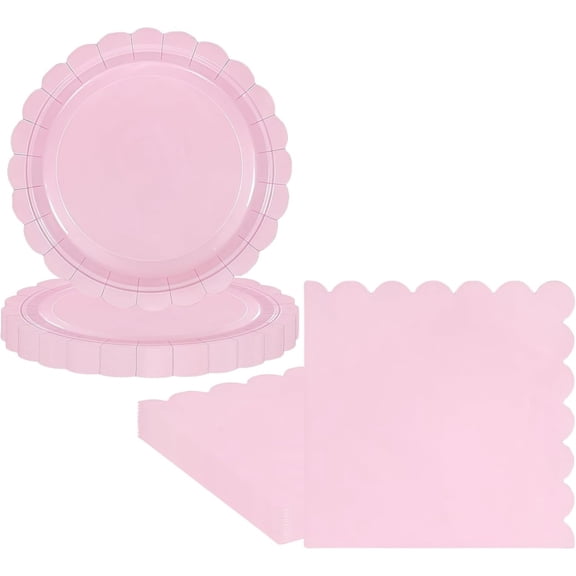 Pink Plates and Napkins Party Set Disposable Tableware for Party Supplies 50 Pcs