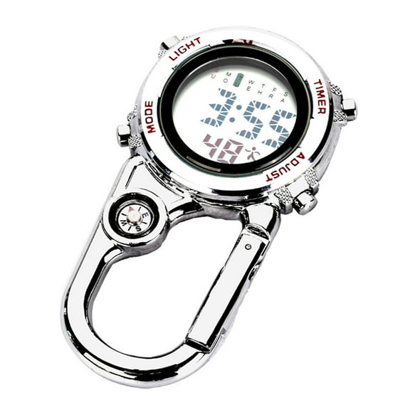 DESIGNICE Clip on Digital Quartz Watch Backpack Belt Waterproof and Shockproof Anti-oxidation Pocket Watch Glow in The Dark Carabiner Watch with Compass Alarm Clock Date Week for Outdoor