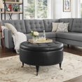 thumbnail image 2 of Landon Ottoman de Rangement en Cuir PU Noir - Rond - Capitonné - Roulettes, 2 of 8