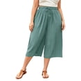thumbnail image 3 of Women's Plus Size Wide Leg Trousers, Elastic Drawstring Waist Draped Flowly Fabric, Solid Color Loose Pants for Vacation Lounge Casual Daily | TruHer,Green L, 3 of 7