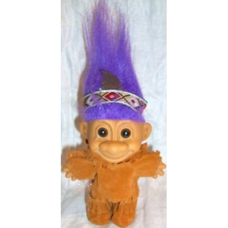Russ Berrie Good Luck Troll Indian Blue Purple Hair 6 Tall