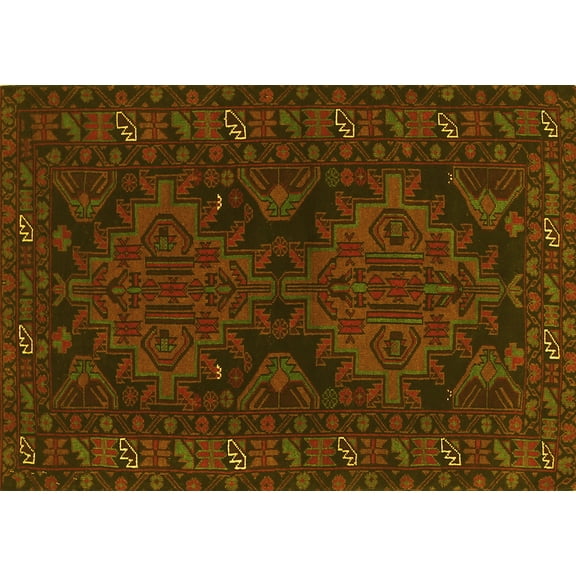 Ahgly Company Machine Washable Indoor Rectangle Persian Yellow Traditional Area Rugs, 5' x 7'
