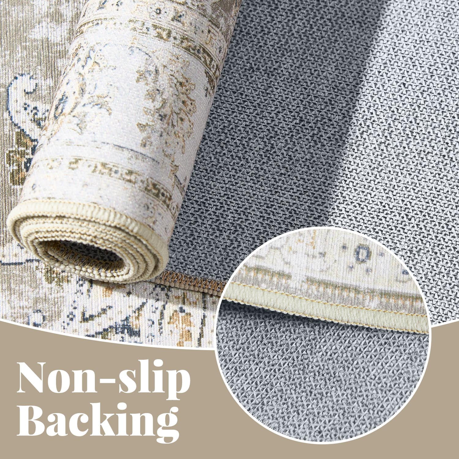 RUGKING Area Rug 2x3 Doormat for Bedroom Indoor Non-Slip Foldable Vintage Rug Floral Rug for Entryway  Taupe