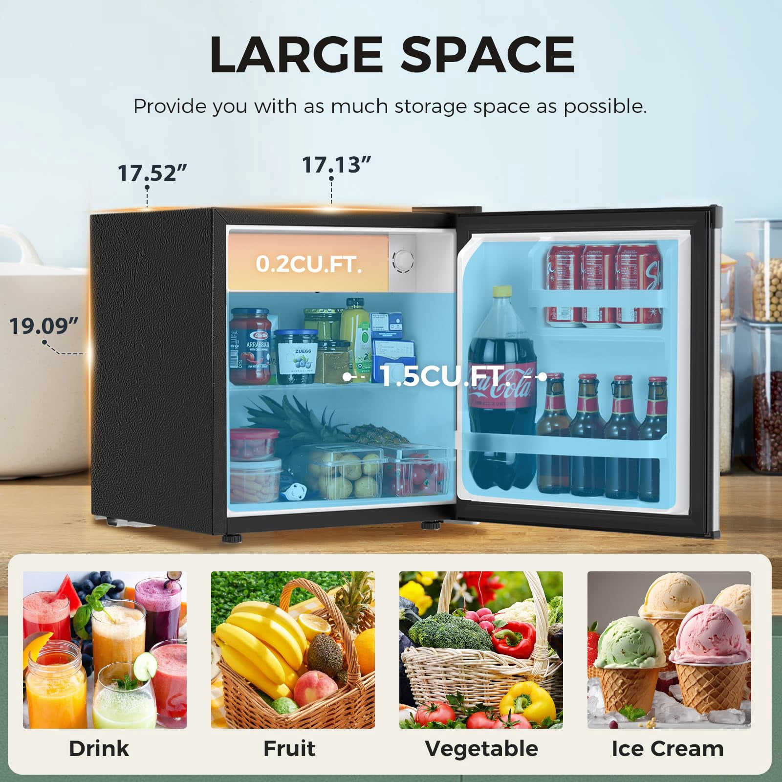 FREE VILLAGE Compact Refrigerator,1.7 Cu.ft Mini Fridge with Freezer,Small Refrigerator for Dorm,Office,RV,Bedroom,Adjustable Thermostat,Low Noise,Energy-efficient,Reversible Door (Stainless steel)