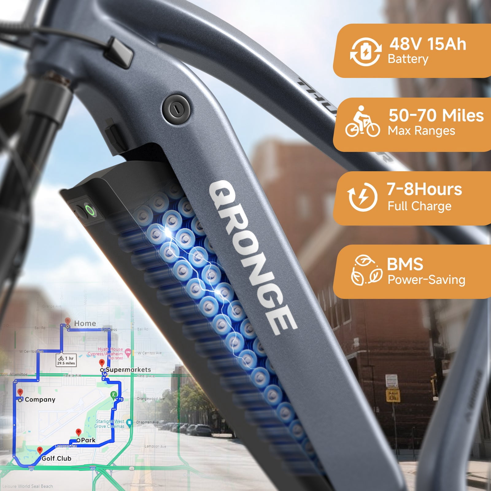 Qronge 26" Electric Bikes for Adults 1800W Peak 70Miles Max Range Fat Tire Ebike 28 mph Top Speed 48V 15AH Battery E-Mountain Bikes, UL2849 by SGS