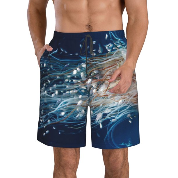 Fotbe White Jellyfish Dansing in the Ocean Trajes de Baño Estampados para Hombre, Shorts de Verano de Secado Rápido, Ropa de Playa, Bañadores-Small